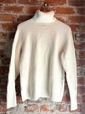 L.L. Bean Ivory Waffle-knit Turtleneck Cotton Blend Sweater